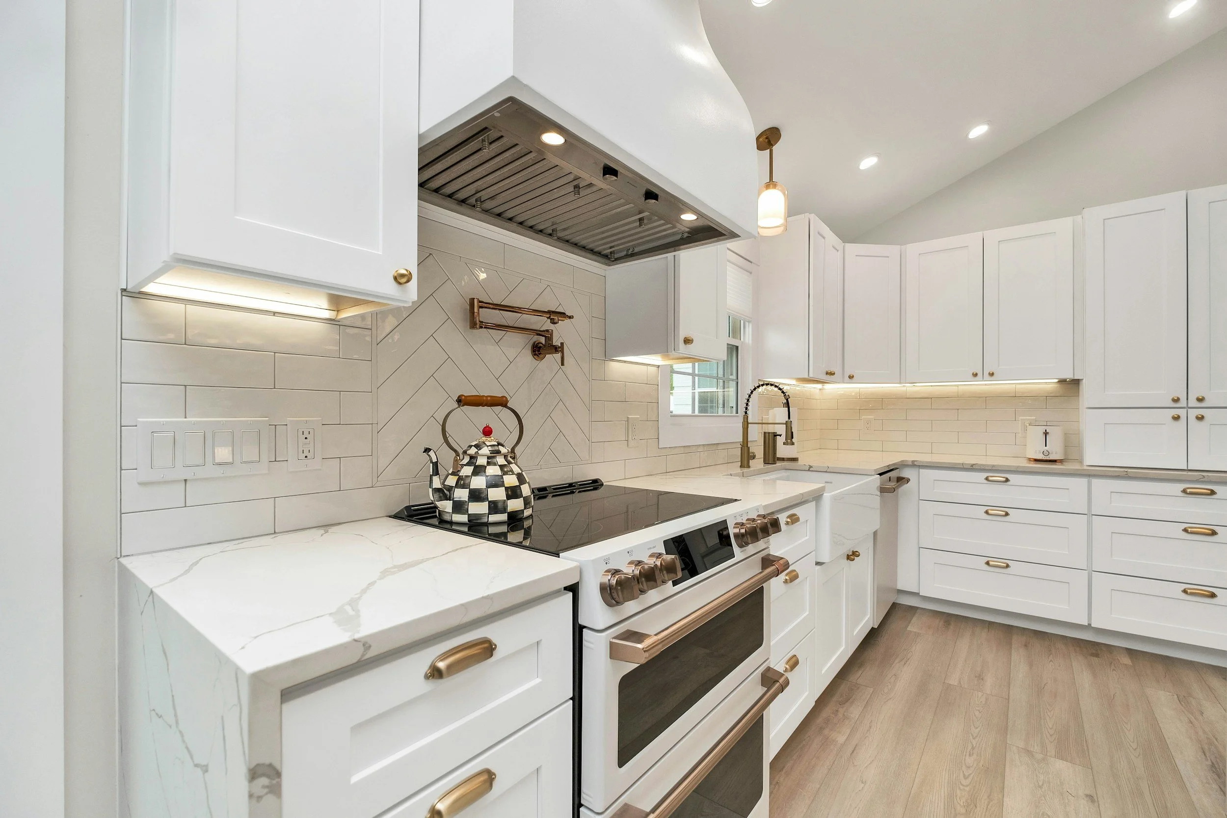 Kitchen with freshly painted cabinets